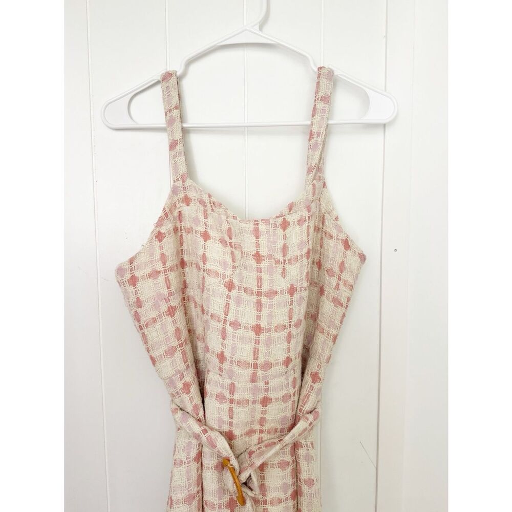 English factory belted tweed fit and flare midi dress pink - Picture 4 of 6